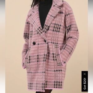 Plaid Pink Double-Breasted Women's Coat